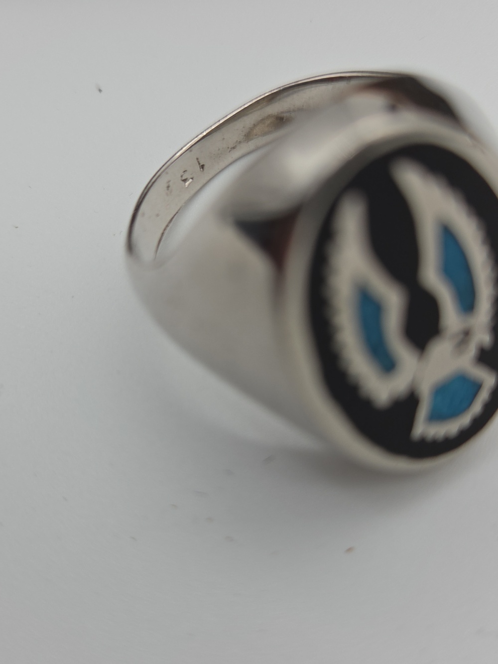 Vintage Native American Turquoise‎ Onyx Eagle Ring Men's 13 - Picture 8 of 11